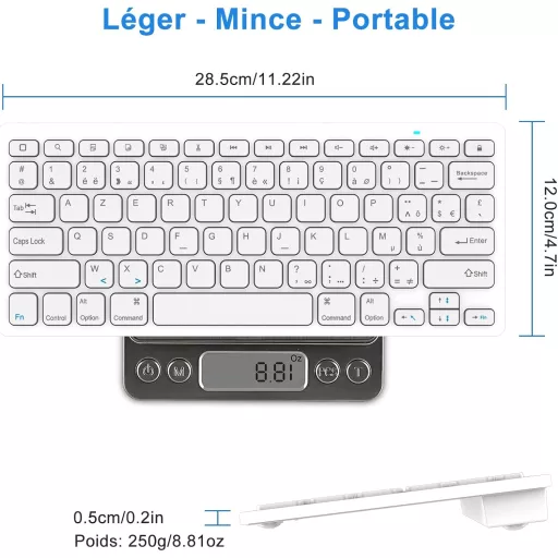 GAOJIE Bluetooth tipkovnica za iOS Android Windows tablete, bijela, AZERTY