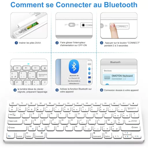 GAOJIE Bluetooth Billentyűzet iOS Android Windows Tablethez Fehér AZERTY