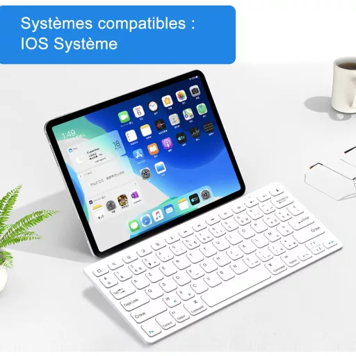 GAOJIE Bluetooth tipkovnica za iOS Android Windows tablete, bijela, AZERTY