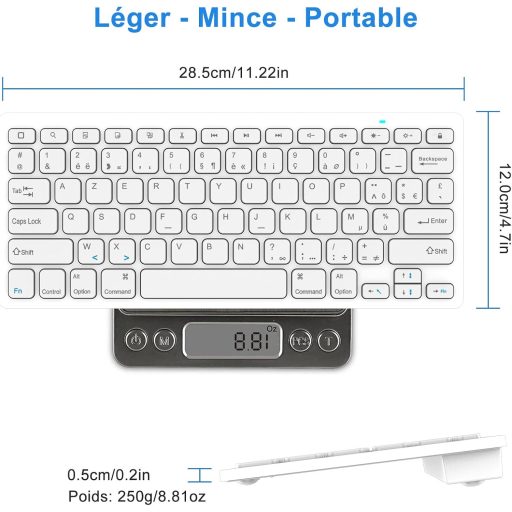 GAOJIE Bluetooth Billentyűzet iOS Android Windows Tablethez Fehér AZERTY