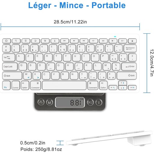 GAOJIE Bluetooth Billentyűzet iOS Android Windows Tablethez Fehér AZERTY