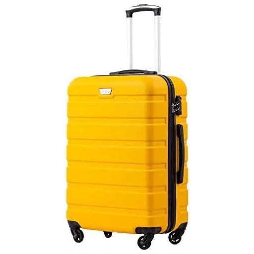 COOLIFE Kemény Héjú Bőrönd 93L - Citromsárga Gurulós Utazóbőrönd TSA-Zárral, 4 Kerékkel, ABS Anyagból, Unisex Kivitel