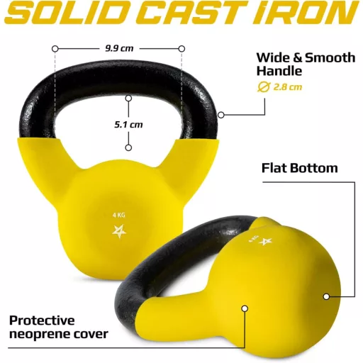 Yes4All Neoprén Bevonatú Öntöttvas Kettlebell 2-20 kg Edzéshez - yellow