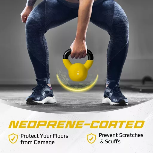 Kettlebell din fontă cu înveliș din neopren Yes4All, 2-20 kg, pentru antrenament - galben