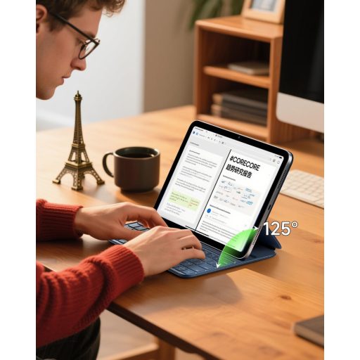 HOU Slim Bluetooth Billentyűzet Tok iPad 11. és 10. Generációhoz - Újratölthető QWERTZ Billentyűzet Kék Műbőr Borítással