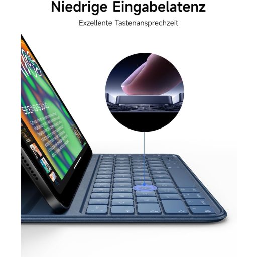 HOU Slim Bluetooth Billentyűzet Tok iPad 11. és 10. Generációhoz - Újratölthető QWERTZ Billentyűzet Kék Műbőr Borítással