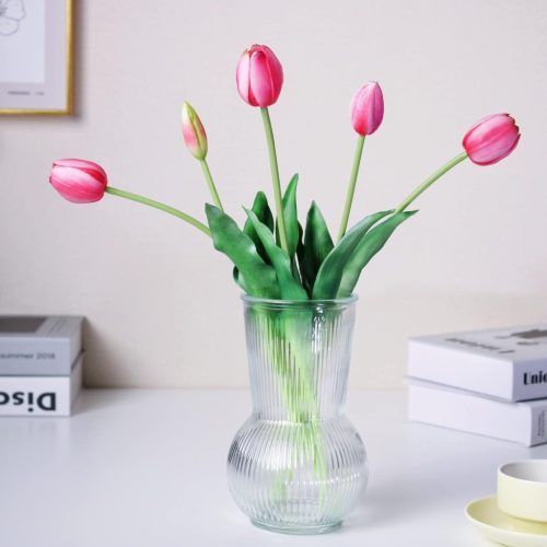 Set de lalele artificiale WAKISAKI realiste, 40 cm - 5 buc. flori roz viu cu aspect natural, tulpini flexibile, fără vază