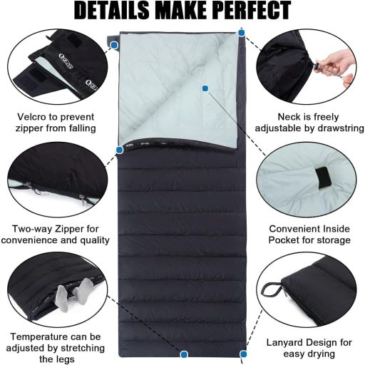 QEZER Ultralight Pehelydzseki Hálózsák Kompakt Camping Trekking 3-4 Évszak