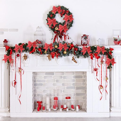 Sada 12 vianočných mašlí YUNLI, červená trblietavá dekorácia na vianočný stromček