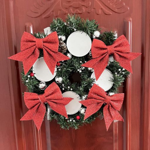 Sada 12 vianočných mašlí YUNLI, červená trblietavá dekorácia na vianočný stromček