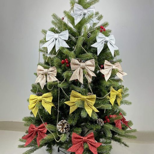 Sada 12 vianočných mašlí YUNLI, červená trblietavá dekorácia na vianočný stromček