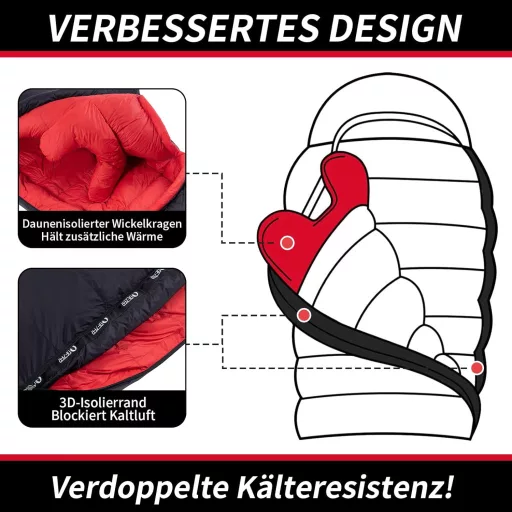 QEZER 650-es Lúdtoll Téli Hálózsák -30°C-ig, Kempinghez és Hegymászáshoz