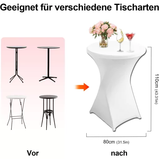 DYOUen Elasztikus Bárasztal Huzat Szett - 2 db Nyújtható Asztalterítő 80x110 cm - Fehér Poliészter Spandex Védőborítás Bárpulthoz, Kerek Asz