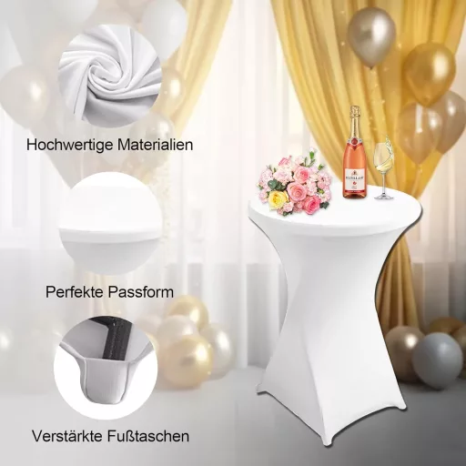 DYOUen Elasztikus Bárasztal Huzat Szett - 2 db Nyújtható Asztalterítő 80x110 cm - Fehér Poliészter Spandex Védőborítás Bárpulthoz, Kerek Asz