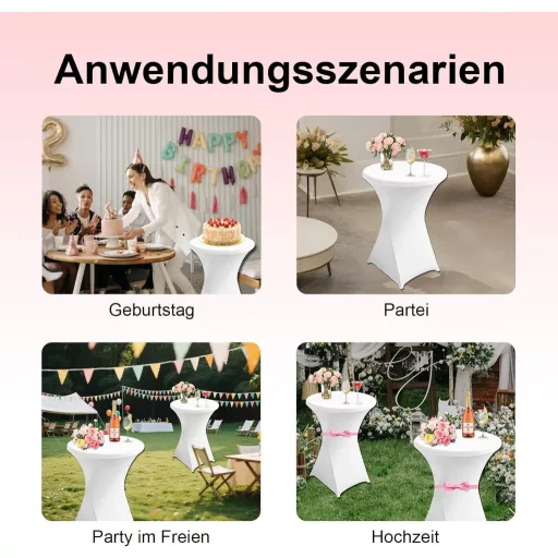 Set DYOUen Huse Elastice pentru Masă de Bar - 2 buc. Fețe de Masă Extensibile 80x110 cm - Protecție Albă din Poliester Spandex pentru Bar, Masă Rotundă