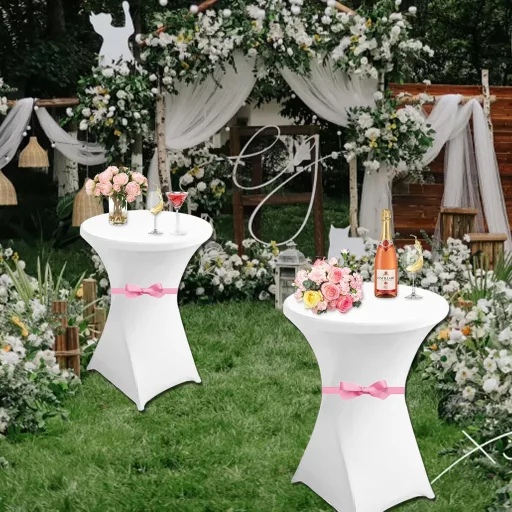 Set DYOUen Huse Elastice pentru Masă de Bar - 2 buc. Fețe de Masă Extensibile 80x110 cm - Protecție Albă din Poliester Spandex pentru Bar, Masă Rotundă