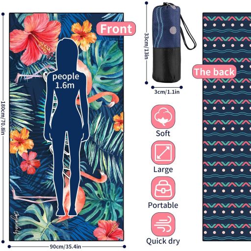 Prosop de plajă din microfibră Joyoldelf 180x90cm, prosop de baie cu uscare rapidă