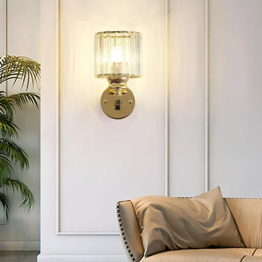 Aplică de perete Sxtiger din cristal, auriu roz, E27 LED, pentru dormitor, living, hol