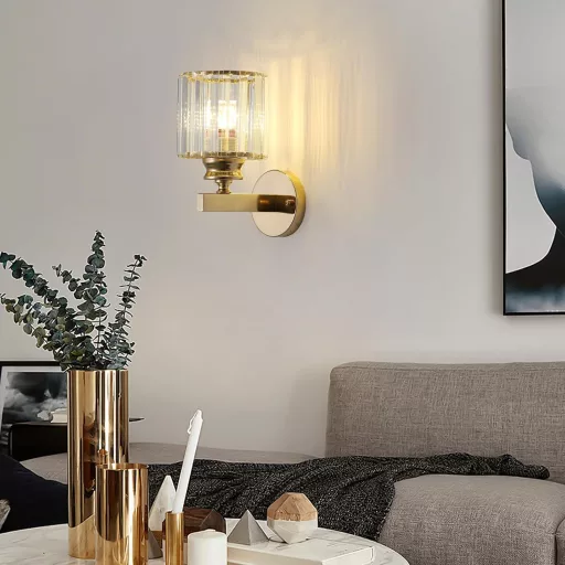 Aplică de perete Sxtiger din cristal, auriu roz, E27 LED, pentru dormitor, living, hol