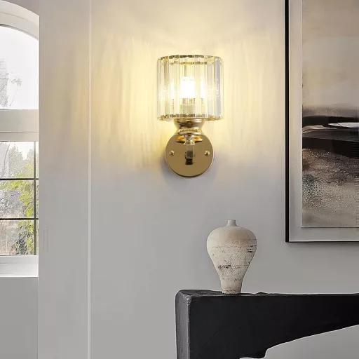 Aplică de perete Sxtiger din cristal, auriu roz, E27 LED, pentru dormitor, living, hol