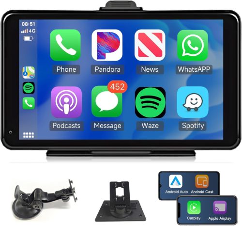 Rimoody Radio Auto Wireless CarPlay și Android, Ecran Tactil 7", Bluetooth Dual, Transmițător FM, Control Vocal, AUX/USB/TF, 7-32V