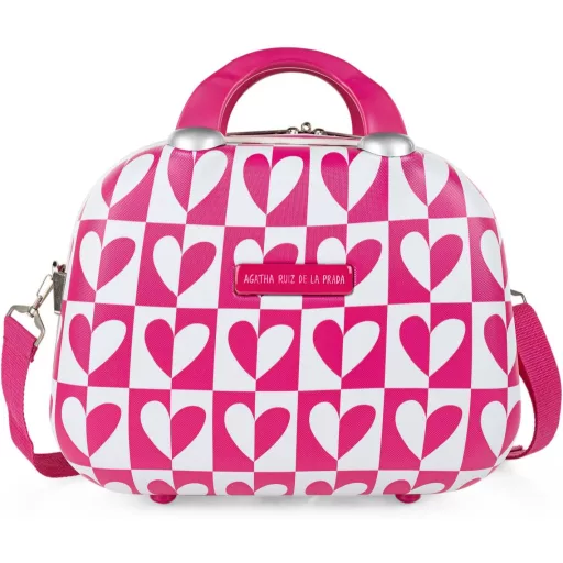 Valiză cosmetică rigidă Agatha Ruiz de la Prada - Cutie de machiaj Fucsia cu mâner telescopic, geantă de cosmetice ideală pentru călătorii, bagaj de mână