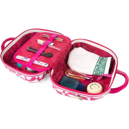 Valiză cosmetică rigidă Agatha Ruiz de la Prada - Cutie de machiaj Fucsia cu mâner telescopic, geantă de cosmetice ideală pentru călătorii, bagaj de mână