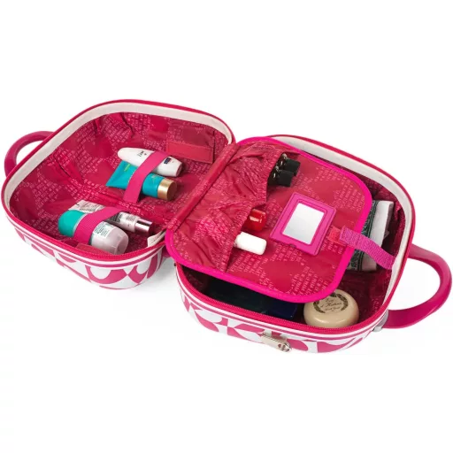 Valiză cosmetică rigidă Agatha Ruiz de la Prada - Cutie de machiaj Fucsia cu mâner telescopic, geantă de cosmetice ideală pentru călătorii, bagaj de mână
