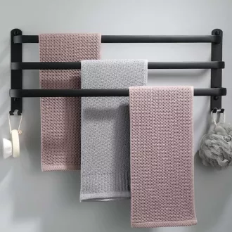   Ruhetfam 80cm Fekete Alumínium Törölközőtartó Falra Szerelhető Öntapadós vagy Csavaros - 80CM, Black