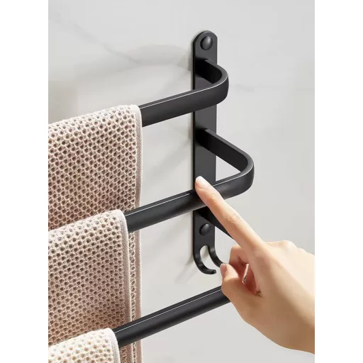 Ruhetfam 80cm Fekete Alumínium Törölközőtartó Falra Szerelhető Öntapadós vagy Csavaros - 80CM, Black