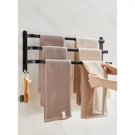 Ruhetfam 80cm Fekete Alumínium Törölközőtartó Falra Szerelhető Öntapadós vagy Csavaros - 80CM, Black
