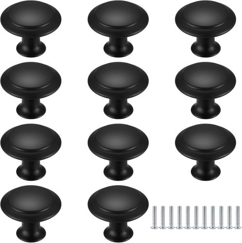 YOUYIDUN Set 11 Butoni Rotunzi pentru Mobilier - Negru, Oțel Inoxidabil, Set Mânere pentru Dulap, Sertar și Mobilă de Bucătărie cu Șuruburi
