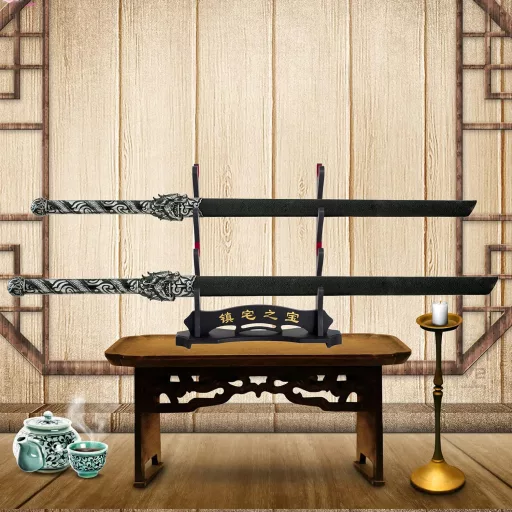 FOXSMZZ Szamurájkard Tartó Fali Állvány - 4 Szintes Bársonyozott Katana Wakizashi Tanto Kard Tartó Állvány Karcolás Elleni Védelemmel