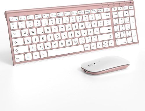 Seenda ultravékony, újratölthető alumínium billentyűzet és egér szett - QWERTZ, fehér-rózsaarany, PC/laptop/Smart TV