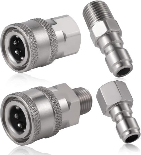 SAVITA Nagynyomású Mosó Gyorscsatlakozó Készlet - 4 db Rozsdamentes Acél NPT 1/4" Belső-Külső Menetes Adapter 5000 PSI-ig, Ezüst