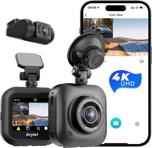 Autós menetrögzítő kamera 4K elöl, 1080P hátul, WiFi, éjjellátó, 170° látószög