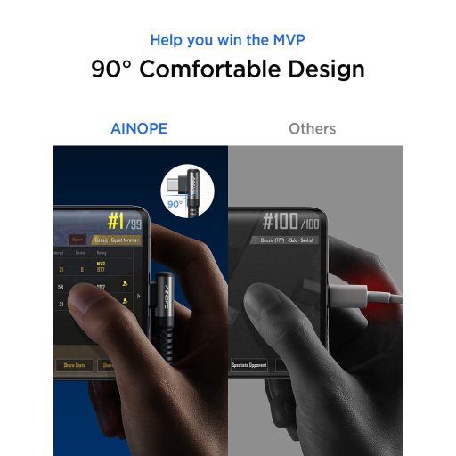 AINOPE USB-C kábel 60W 3m 2 darab fekete gyorstöltéshez