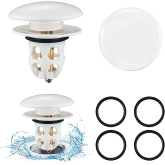   Tesyeux Keramički Set Čepova za Umivaonik - 2 komada Pritisnih Čepova s Ugrađenim Filterom, Univerzalna Veličina 34-40mm, Bijeli, za Sudoper, Kadu, Kon