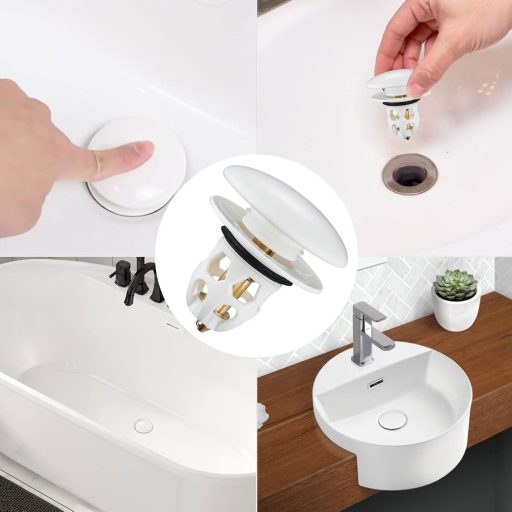 Tesyeux Keramički Set Čepova za Umivaonik - 2 komada Pritisnih Čepova s Ugrađenim Filterom, Univerzalna Veličina 34-40mm, Bijeli, za Sudoper, Kadu, Kon