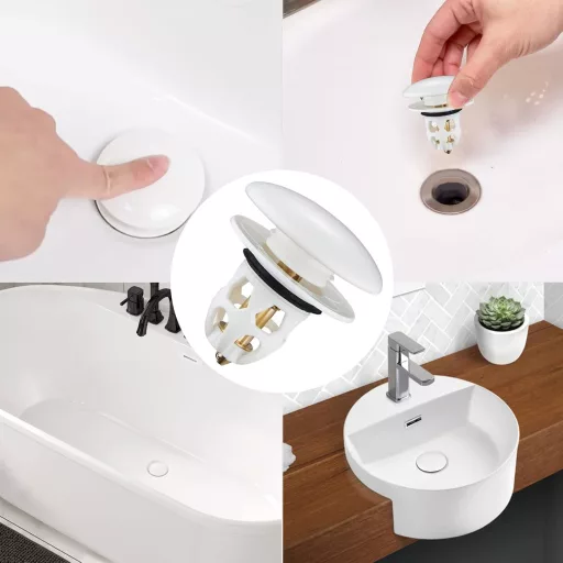 Tesyeux Keramická Zátka do Umývadla Sada - 2 ks Zatláčacie Zátky s Integrovaným Filtrom, Univerzálna Veľkosť 34-40mm, Biela, pre Umývadlo, Vaňu, Koniec