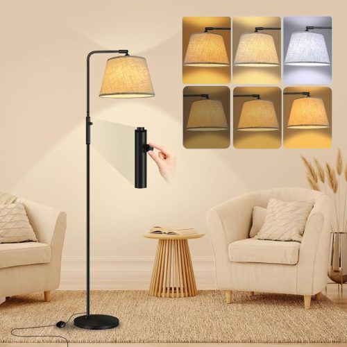 Lampă de Podea LED Fortand cu Intensitate Luminoasă Reglabilă - 3 Temperaturi de Culoare (3000K-6500K) Lampă Modernă Curbată cu Abajur din Material Textil, 9W, Comutator Rotativ