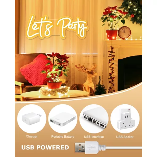Arrinew Lets Party LED Neon Fali Lámpa USB Táplálás 38,5x15cm