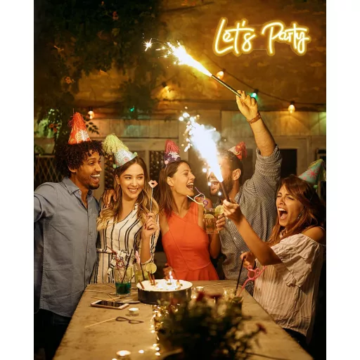 Lampă Neon LED de Perete Arrinew Lets Party, Alimentare USB, 38,5x15cm