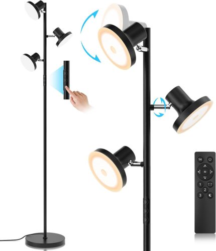 Lampadar SIBRILLE 36W 2500LM - LED Dimmabil cu Telecomandă, 3 Surse de Lumină, Temperatură de Culoare 2700K-6500K, Lampă Modernă Neagră cu Control Tactil