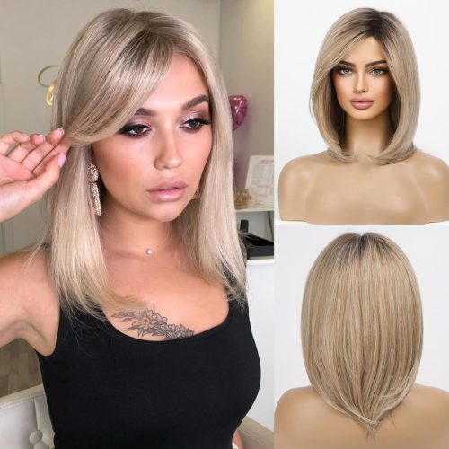 HAIRCUBE Rövid Egyenes Bob Paróka Frufruval - Hőálló Szintetikus Műhaj