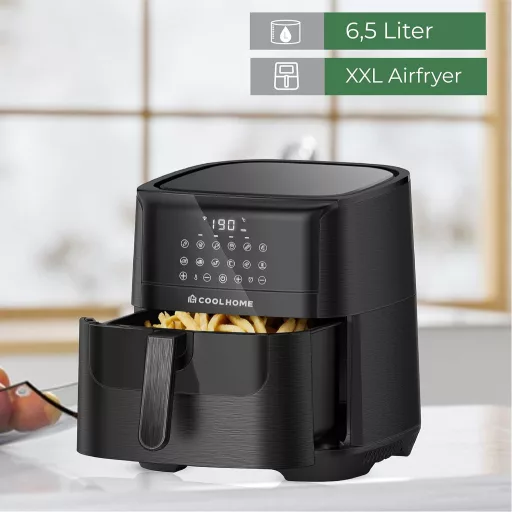 Teplovzdušná fritéza CoolHome AF23 XXL Deluxe - 6,5 litrová s keramickým povrchom - S prednastavenými programami - Čierna