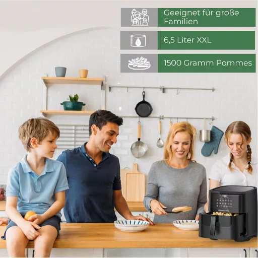 Teplovzdušná fritéza CoolHome AF23 XXL Deluxe - 6,5 litrová s keramickým povrchom - S prednastavenými programami - Čierna