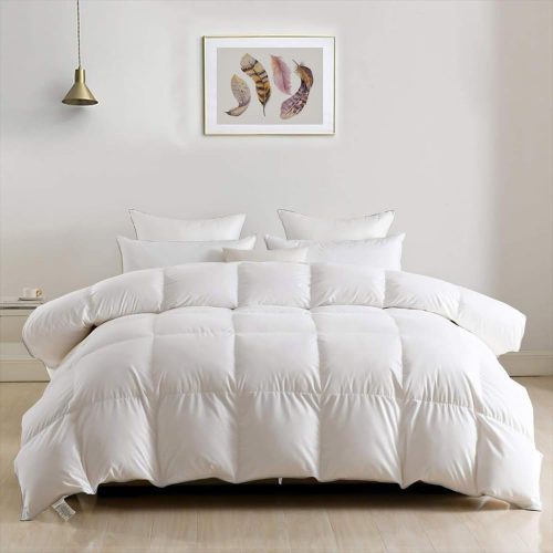 Pilotă DWR cu puf de gâscă 220x240 cm - Pilotă de puf All Season, călduroasă, ideală pentru tot anul, Plapumă extra moale de iarnă-vară, Pilotă albă cu puf certificat RDS (1320g)