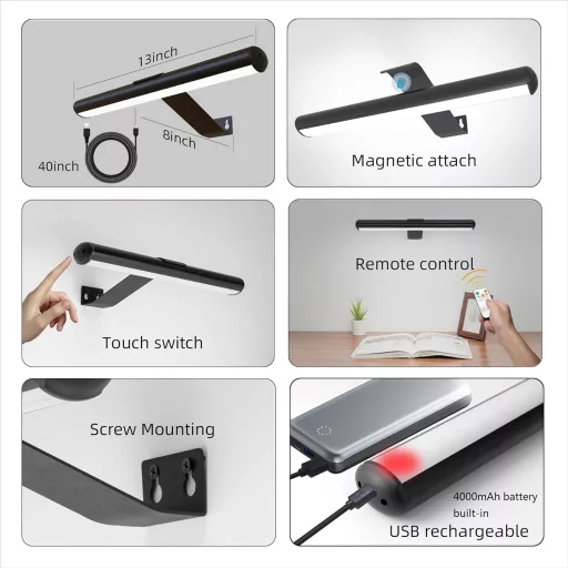 TINTINDOC LED Képvilágító Lámpa - Tölthető, Távirányítós, 33 cm, 300 Lumen, 3 Színhőmérséklet, Festmény Világítás, Vezeték Nélküli Fali Lámp