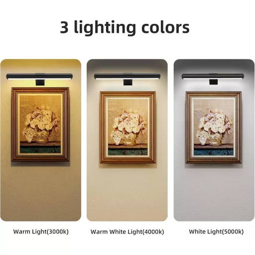 TINTINDOC LED Képvilágító Lámpa - Tölthető, Távirányítós, 33 cm, 300 Lumen, 3 Színhőmérséklet, Festmény Világítás, Vezeték Nélküli Fali Lámp